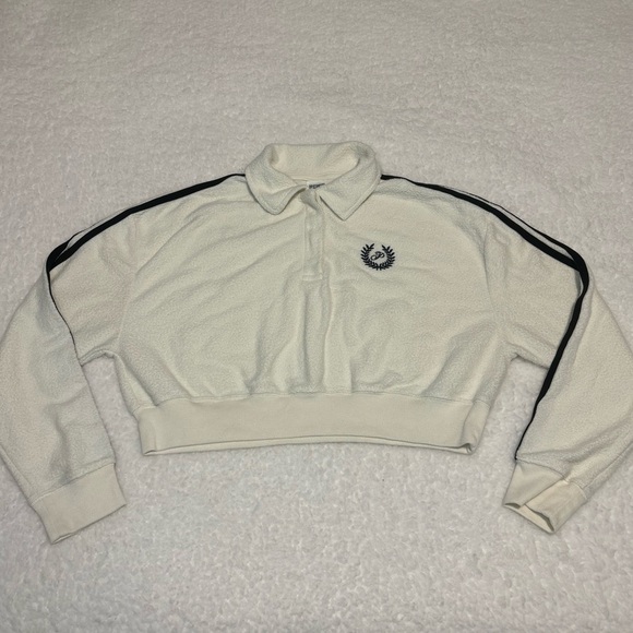 Victoria’s Secret PINK Women White Reverse Fleece Polo Sweatshirt - Picture 1 of 10